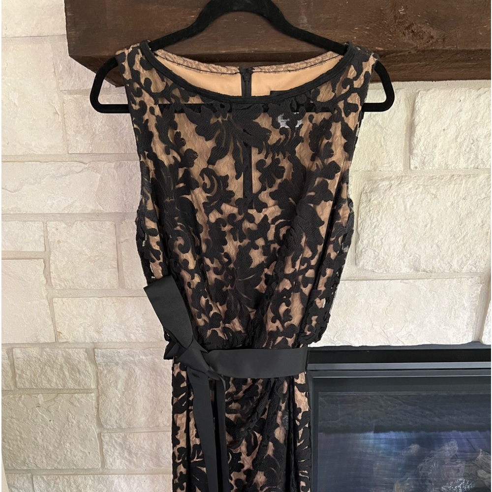Black lace beige lined cocktail dress